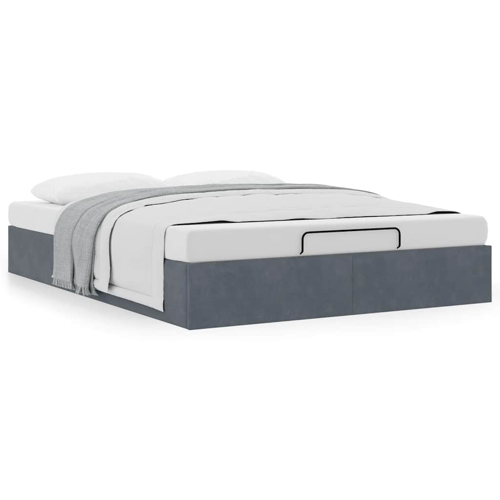 Ottoman Storage Bed Frame No Mattress Dark Grey Queen Velvet, Velvet finish