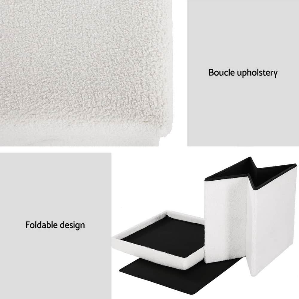 Ottoman Storage Foot Stool Square Teddy Fabric White with Fabric finish