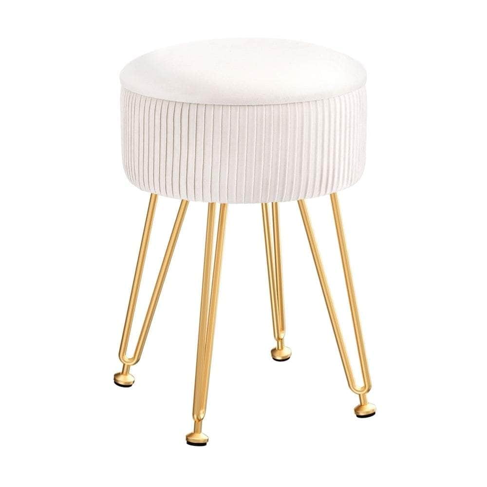 Ottoman Storage Foot Stool Vanity Velvet Round White, Ottomans & Footstools