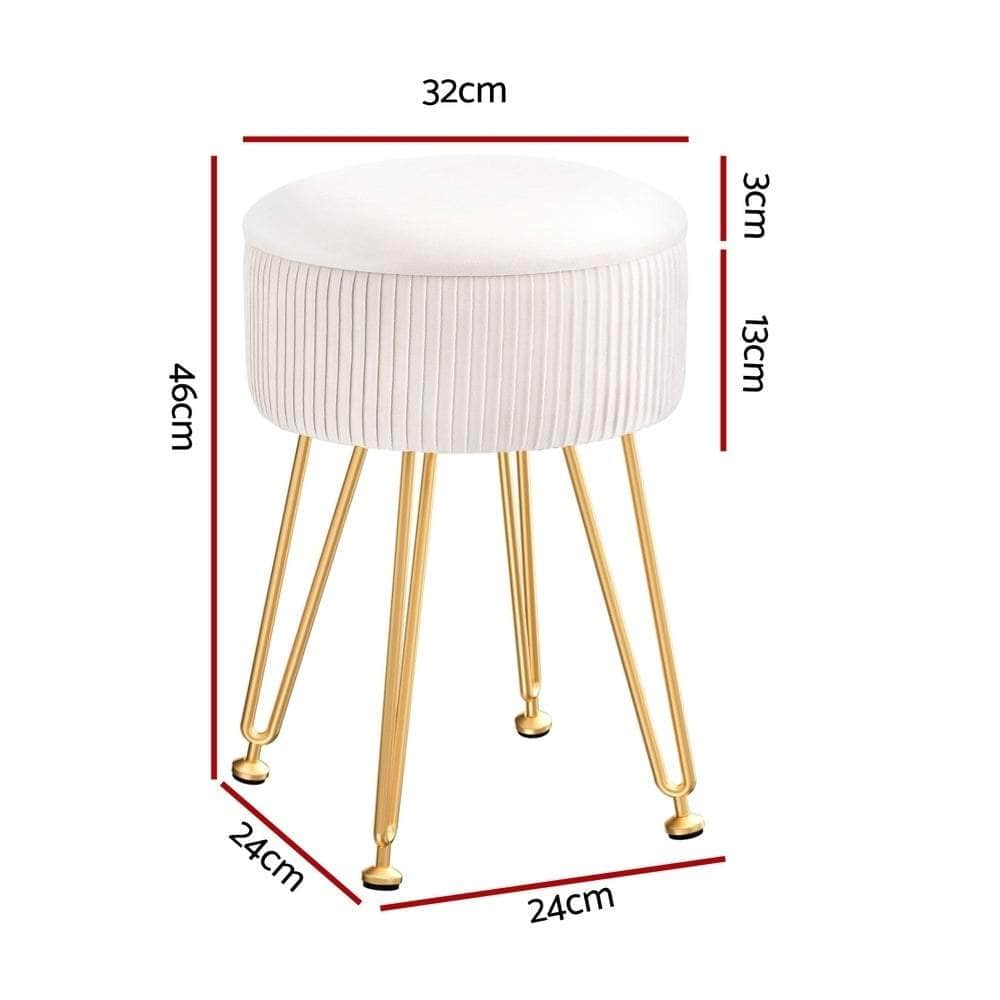 Ottoman Storage Foot Stool Vanity Velvet Round White, White colour