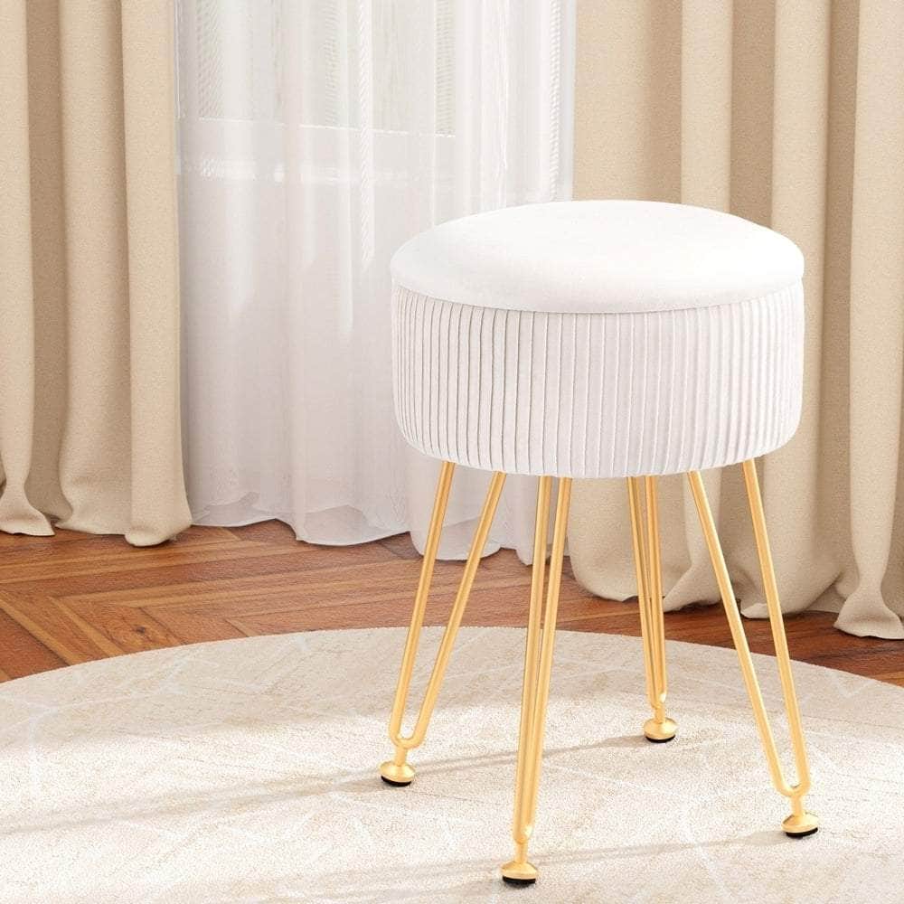 Ottoman Storage Foot Stool Vanity Velvet Round White - White colour