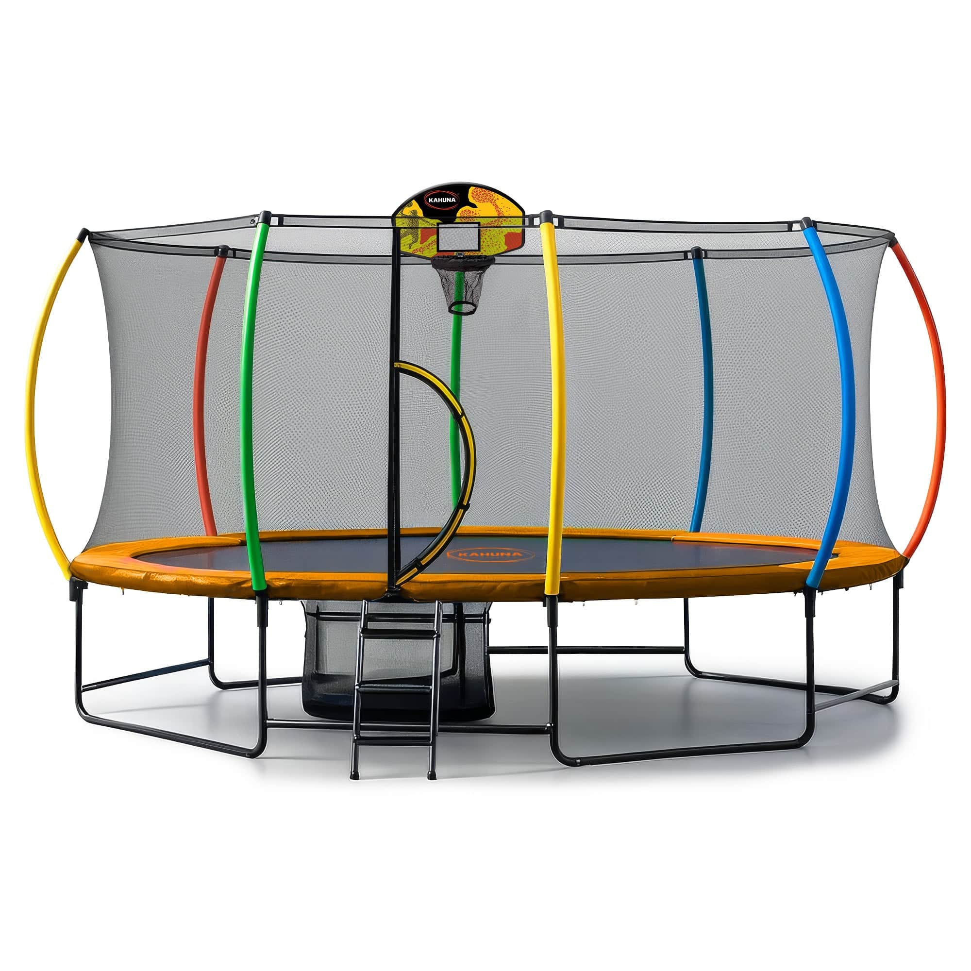 Outdoor 10x15ft Oval Trampoline w/ LED Basketball Hoop Reversible Pad