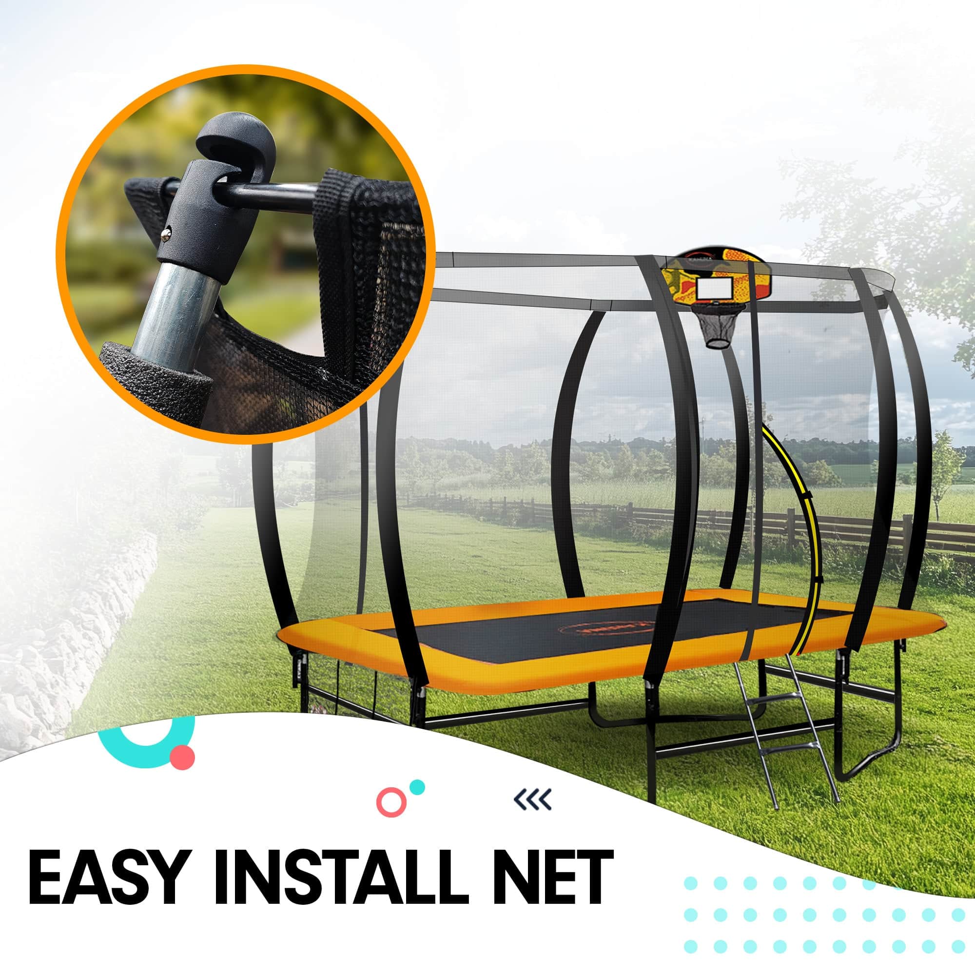 Outdoor 6ft x 9ft Rectangular Trampoline w/ Basketball Hoop Orange