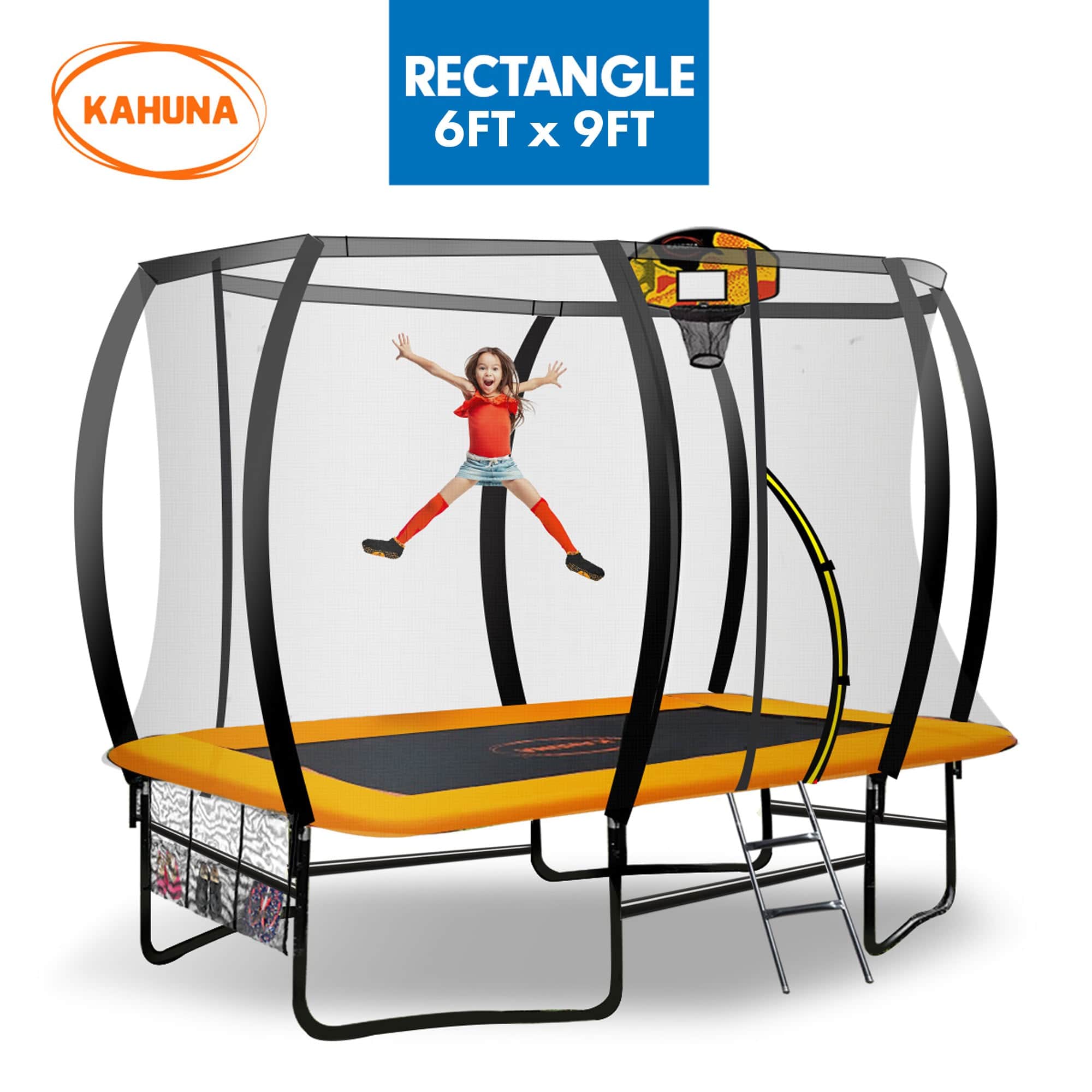 Outdoor 6ft x 9ft Rectangular Trampoline w/ Basketball Hoop Orange