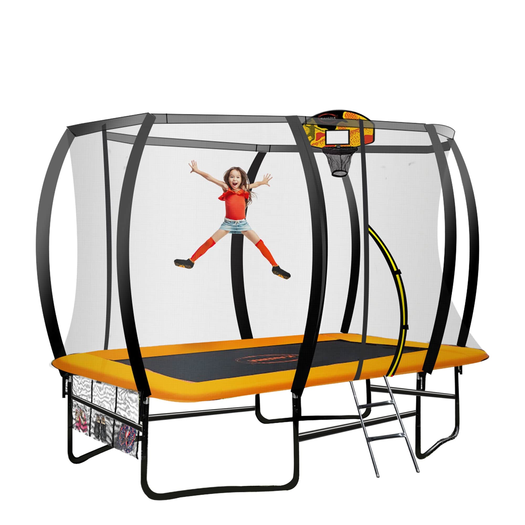 Outdoor 6ft x 9ft Rectangular Trampoline w/ LED Basketball Hoop Orange