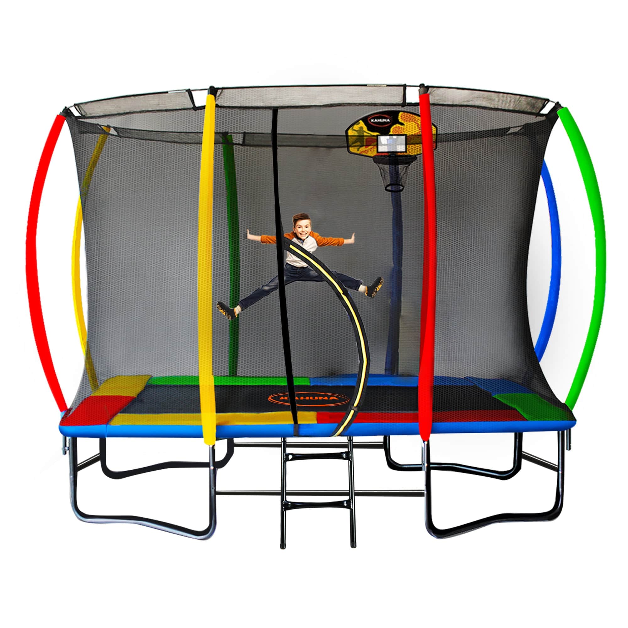 Outdoor 6ft x 9ft Trampoline with Basketball Set Rainbow Kids Fun