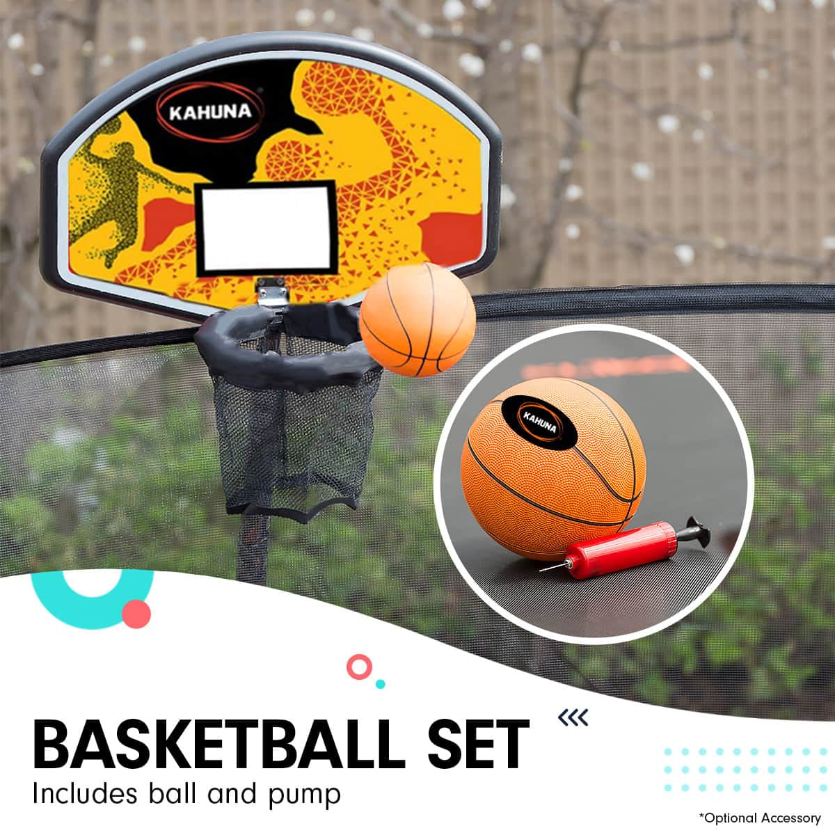 Outdoor 6ft x 9ft Trampoline with Basketball Set Rainbow Kids Fun