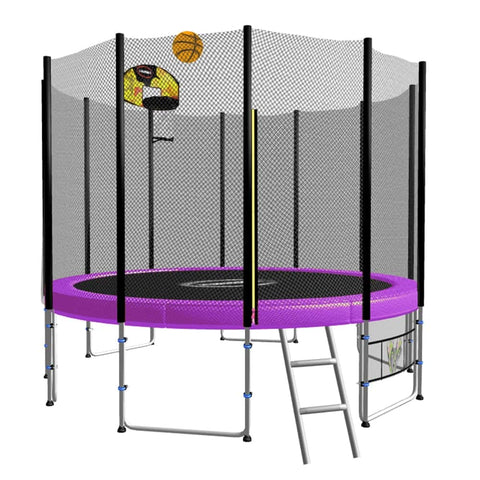 Outdoor 8ft Blizzard Trampoline Green with Purple Kids Basketball Set