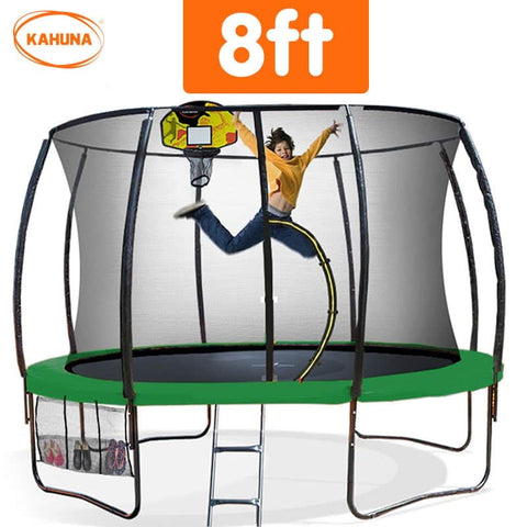 Outdoor 8ft Round Trampoline Green with Basketball Set for Kids