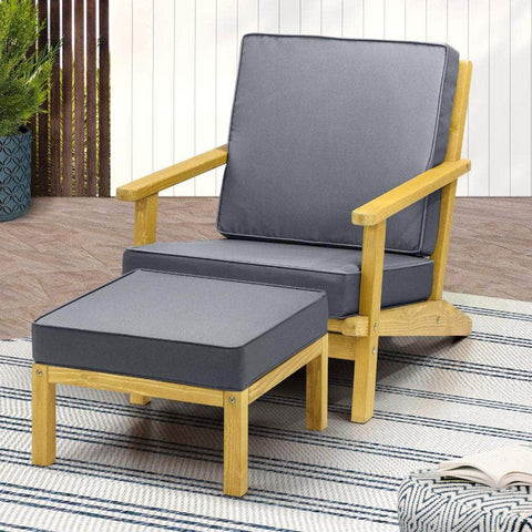 Outdoor Armchair Furniture Sun Lounge Wood Chair Garden Sofa Foot Stool