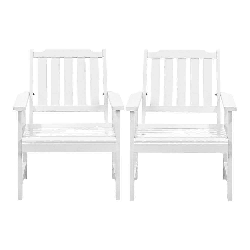 2Pcs - Outdoor Armchair Wooden Patio Furniture 2PCS Chairs Set Garden Seat White