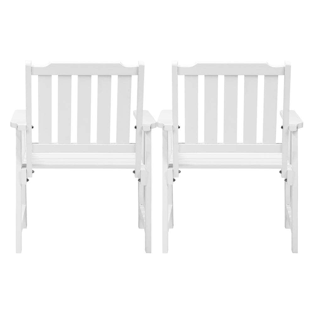 Outdoor Armchair Wooden Patio Furniture 2PCS Chairs Set Garden Seat White, Wooden finish