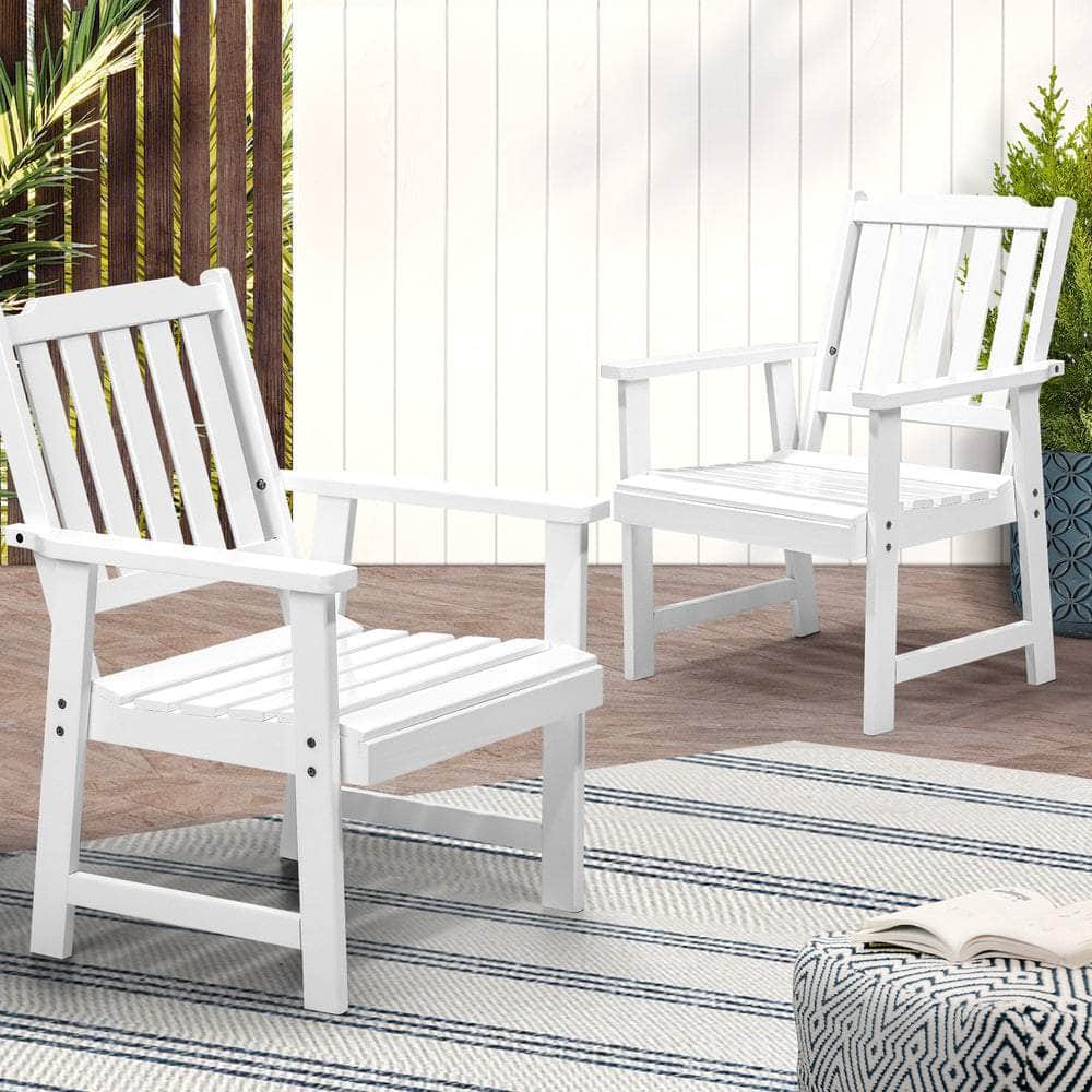 Outdoor Patio Set - Outdoor Armchair Wooden Patio Furniture 2PCS Chairs Set Garden Seat White