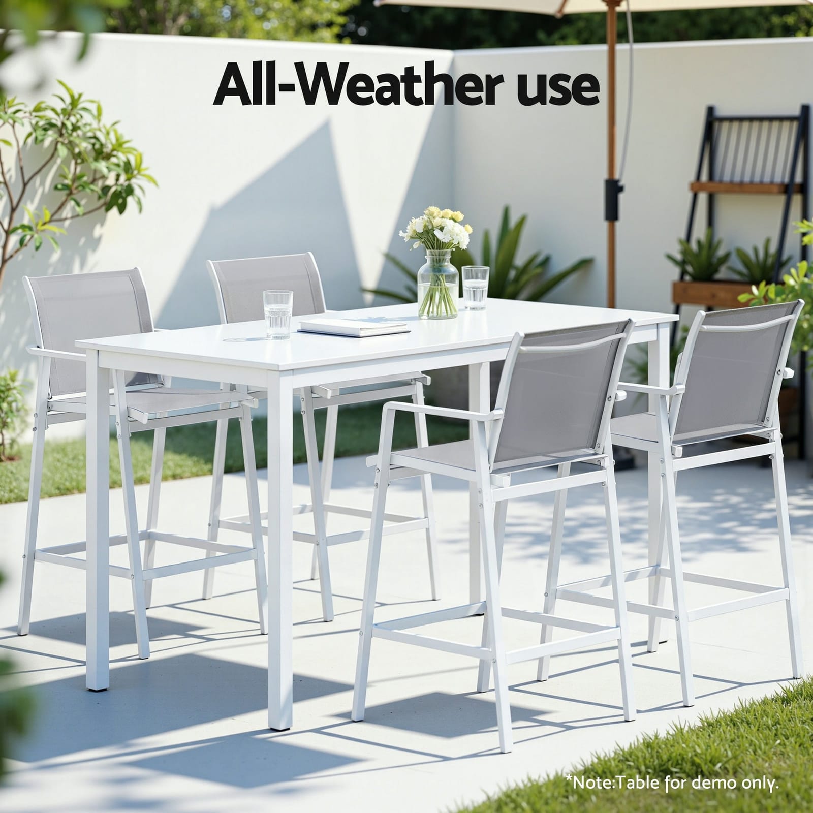 2PC Outdoor Bar Stools Patio Dining Chairs Steel Textilene Weatherproof