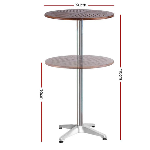 Outdoor Bar Table Wooden Cafe Table Aluminium Pole Round