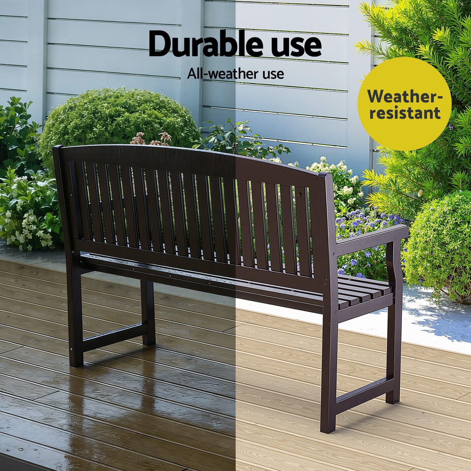 Outdoor Garden Bench Wooden 2 Seater Lounge Chair Patio Furniture Brown, 2 Seater