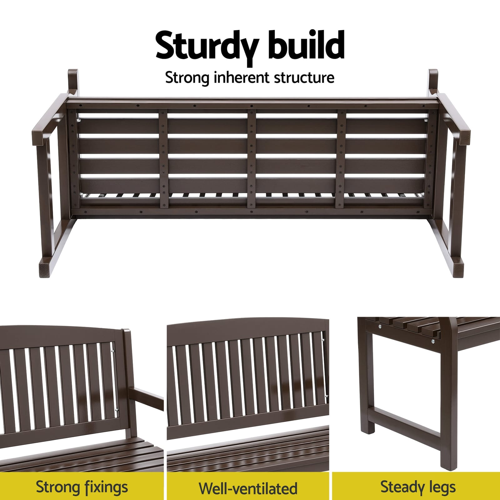 Outdoor Garden Bench Wooden 2 Seater Lounge Chair Patio Furniture Brown | Wooden finish