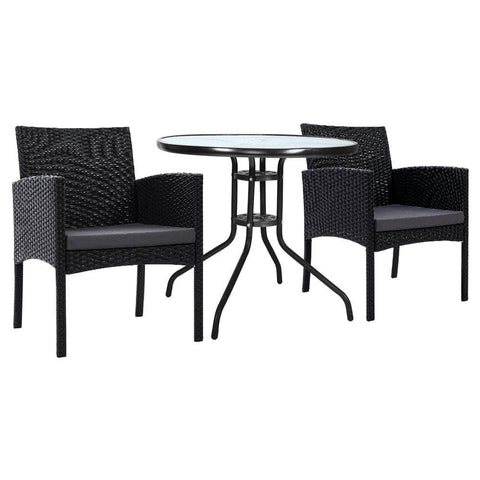 3Pc Bistro Set Outdoor Furniture Rattan Table Chairs Cushion Patio Garden Ezra