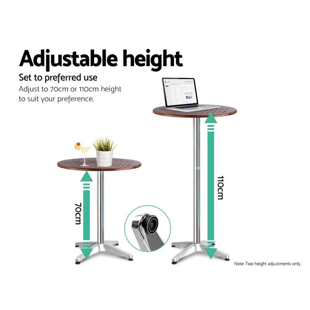 Outdoor Bistro Set Bar Table Stools Adjustable Aluminium Cafe 3PC Wood
