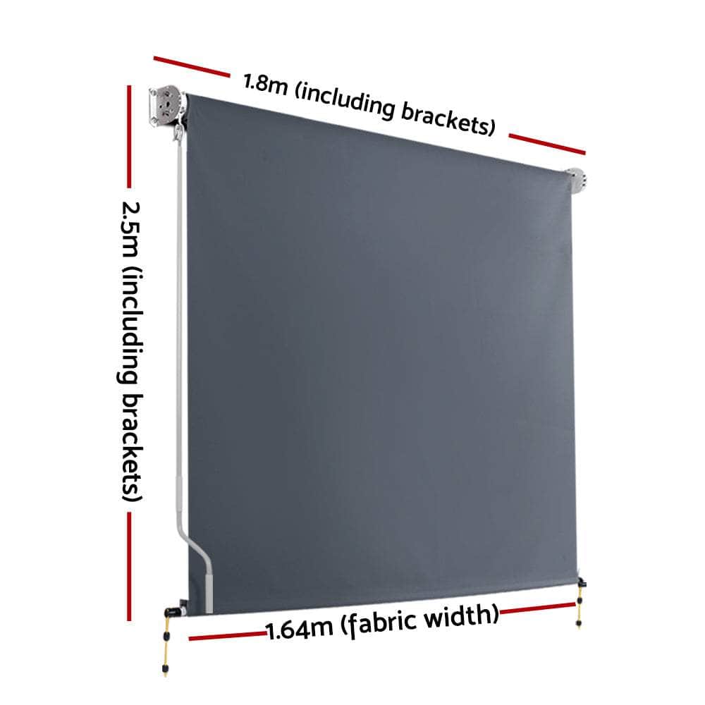 Outdoor Blinds Blackout Roll Down Awning Window Shade 1.8X2.5M Grey