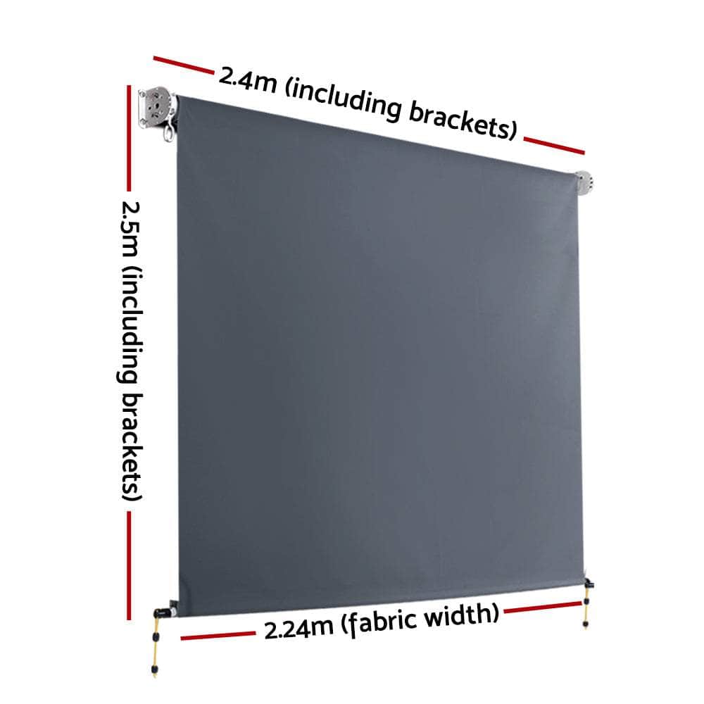 Outdoor Blinds Blackout Roll Down Awning Window Shade 2.4X2.5M Grey