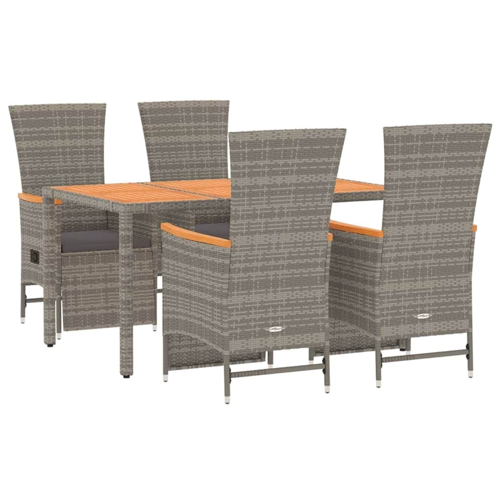 Outdoor Bliss: Stylish 5-Piece Grey Poly Rattan Dining Set with Cushions