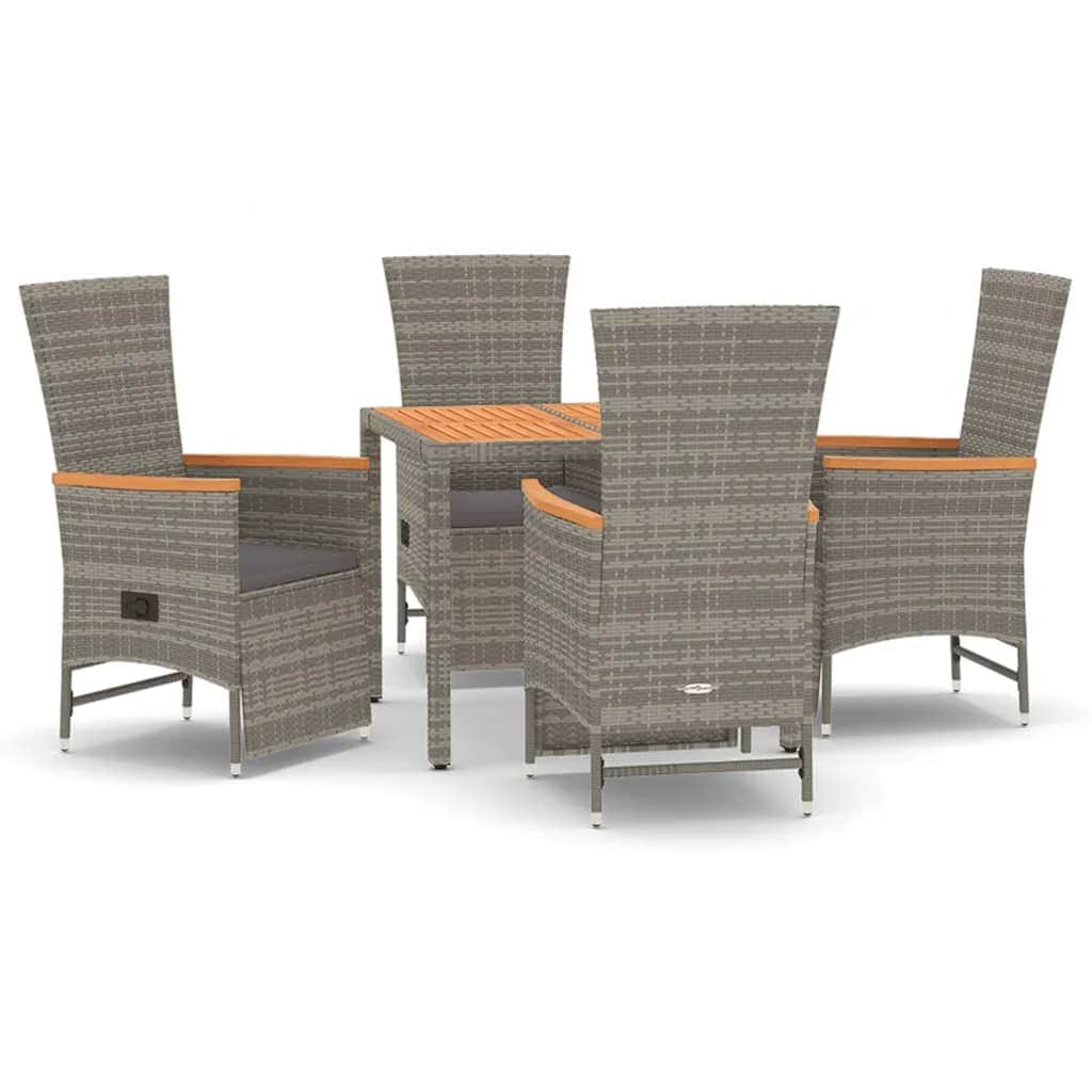 Outdoor Bliss: Stylish 5-Piece Grey Poly Rattan Dining Set with Cushions