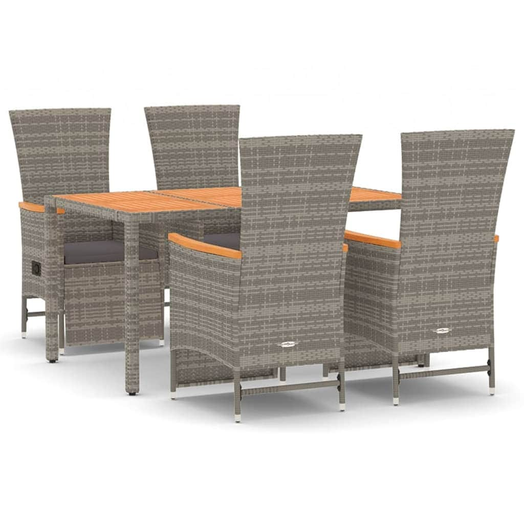 Outdoor Bliss: Stylish 5-Piece Grey Poly Rattan Dining Set with Cushions