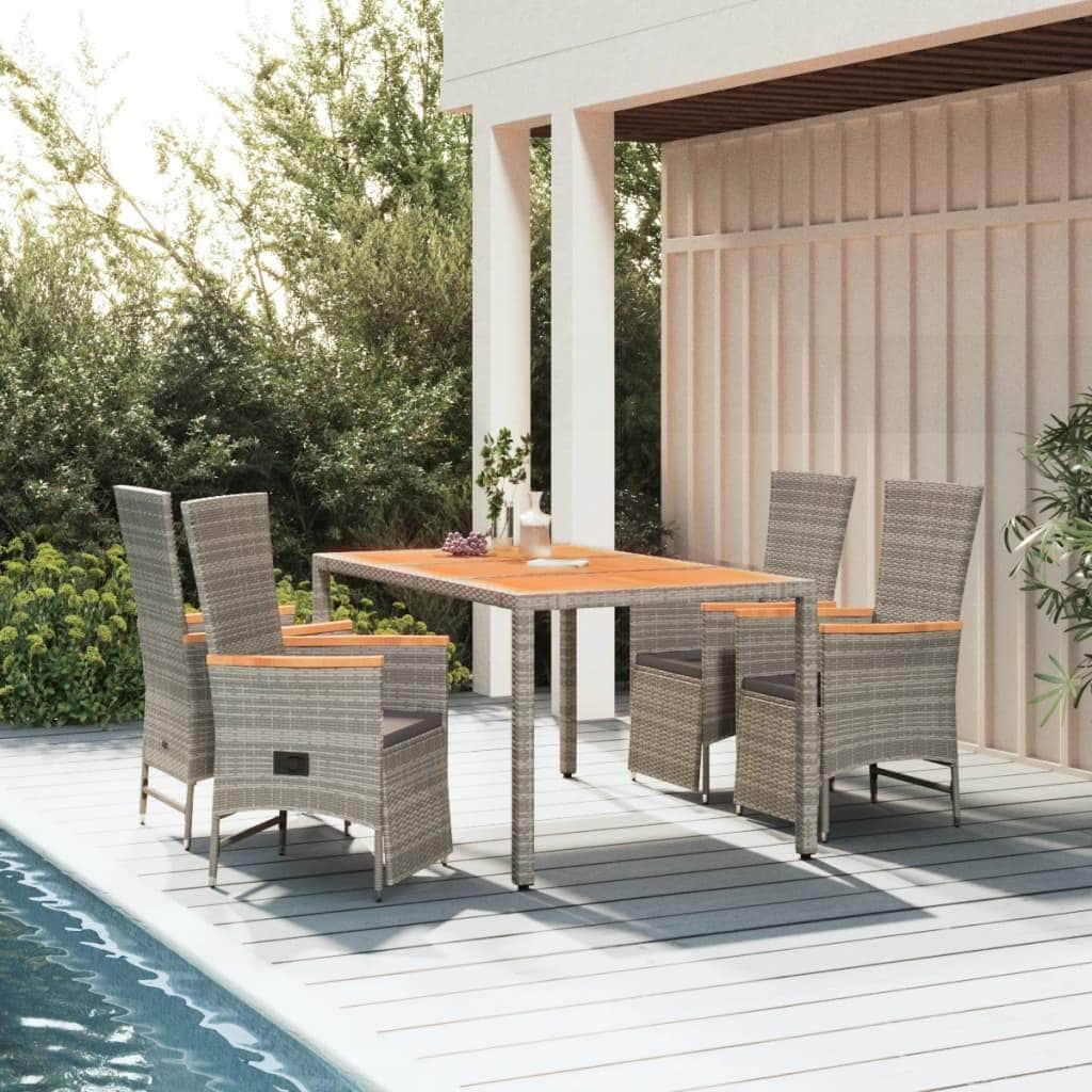 Outdoor Bliss: Stylish 5-Piece Grey Poly Rattan Dining Set with Cushions