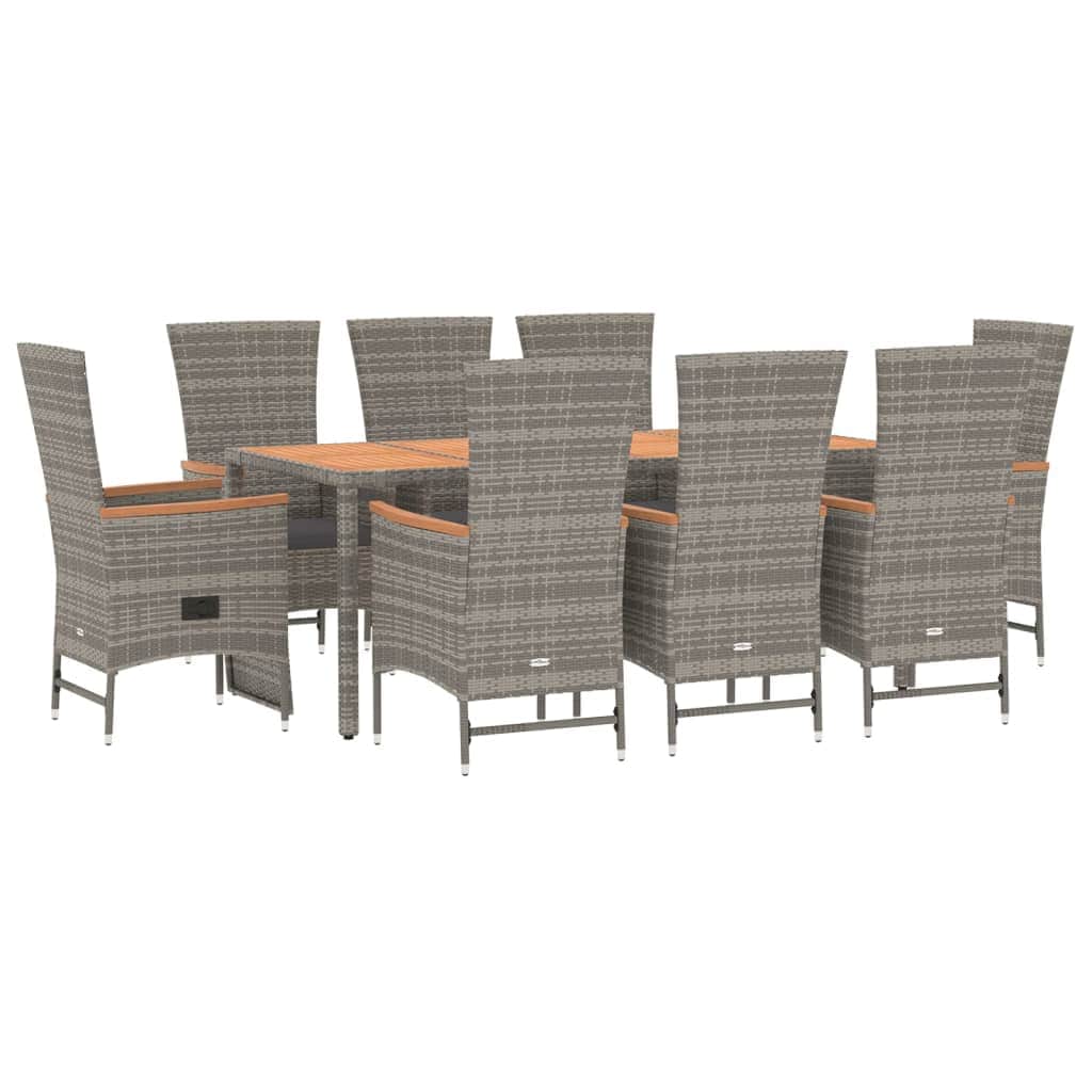 Outdoor Bliss: Stylish 9-Piece Grey Poly Rattan Dining Set with Cushions