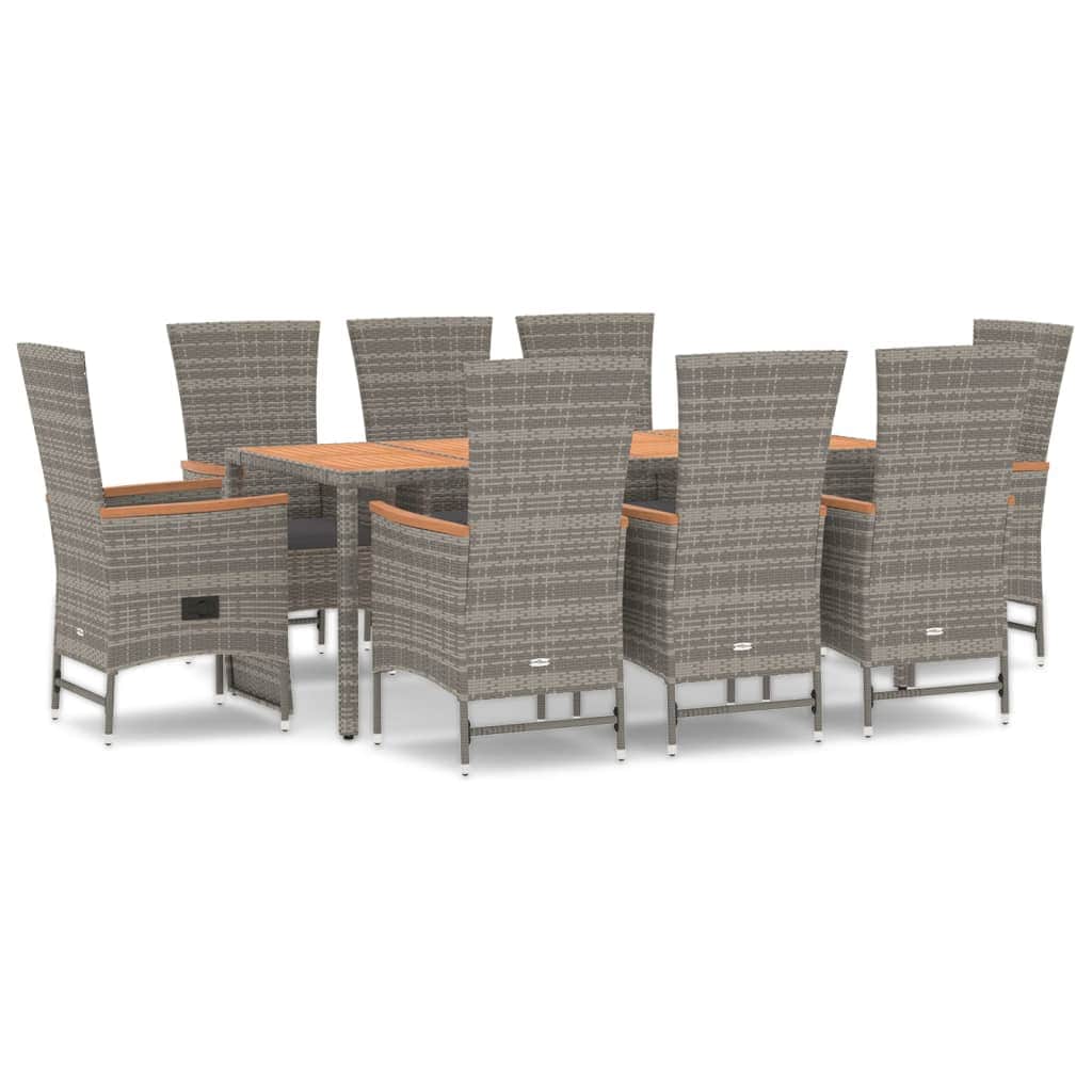 Outdoor Bliss: Stylish 9-Piece Grey Poly Rattan Dining Set with Cushions