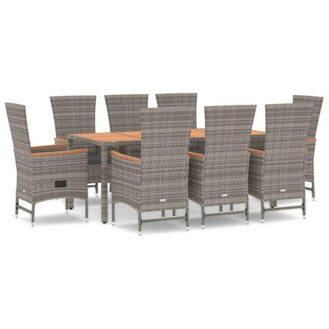 Outdoor Bliss: Stylish 9-Piece Grey Poly Rattan Dining Set with Cushions