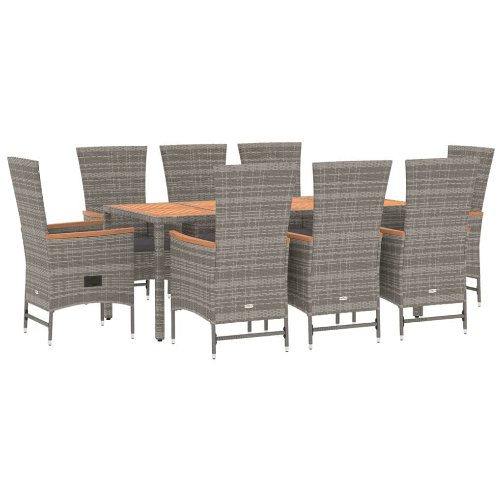 Outdoor Bliss: Stylish 9-Piece Grey Poly Rattan Dining Set with Cushions