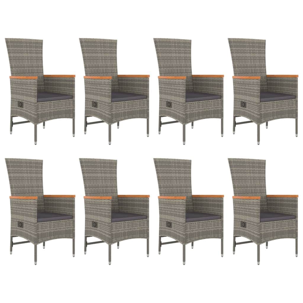 Outdoor Bliss: Stylish 9-Piece Grey Poly Rattan Dining Set with Cushions