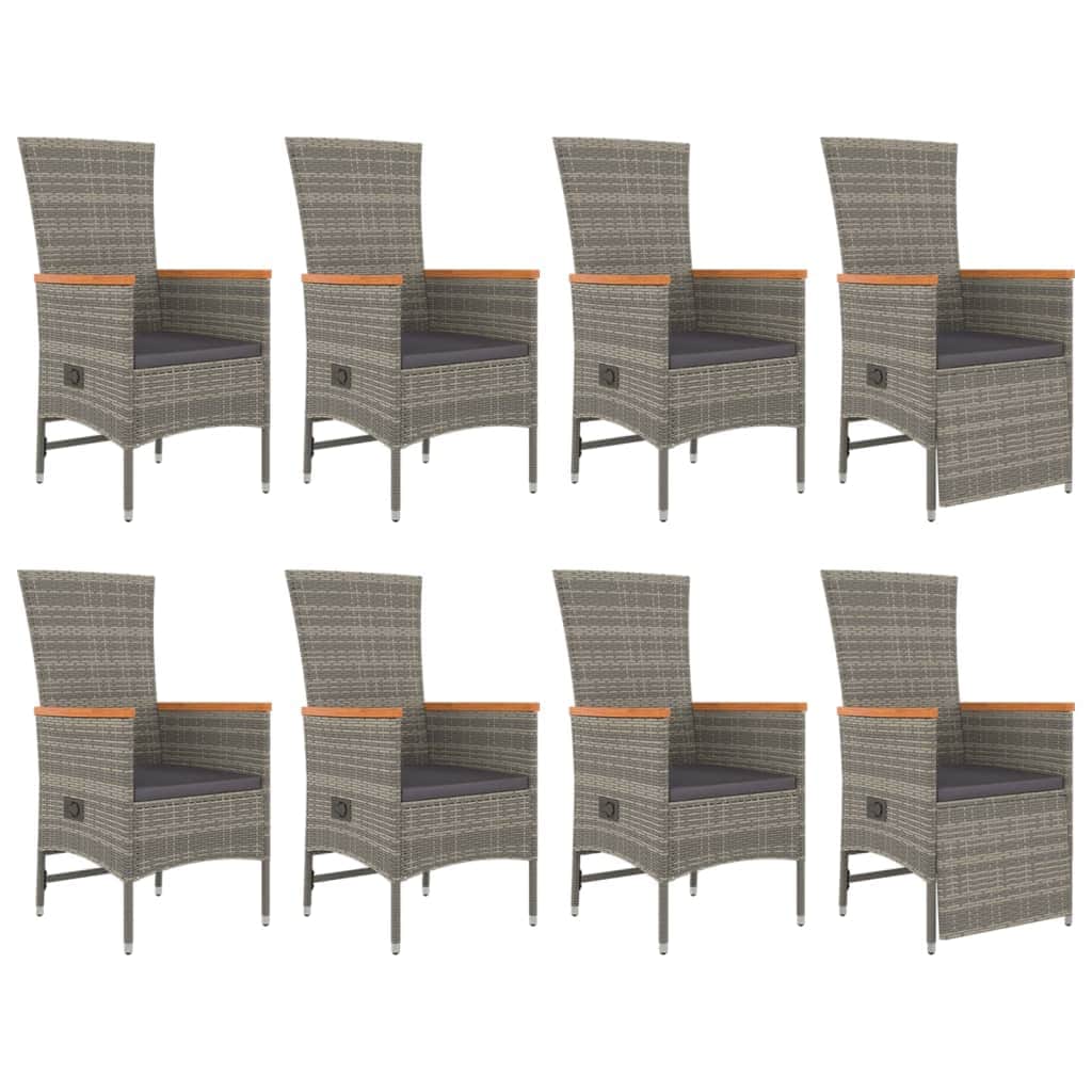 Outdoor Bliss: Stylish 9-Piece Grey Poly Rattan Dining Set with Cushions