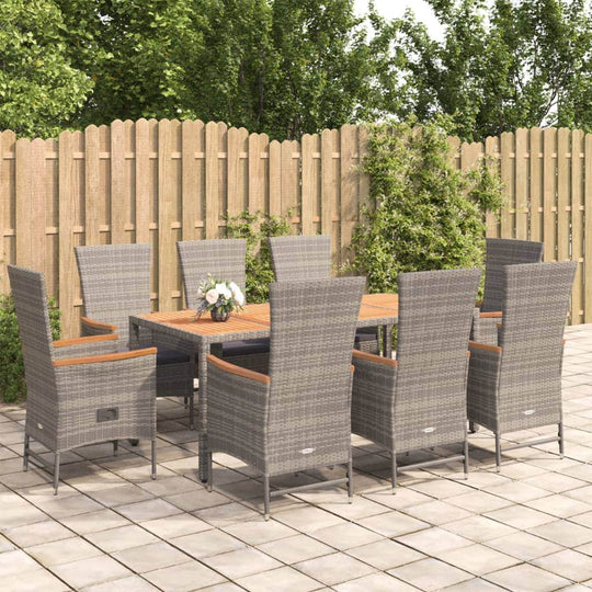 Outdoor Bliss: Stylish 9-Piece Grey Poly Rattan Dining Set
