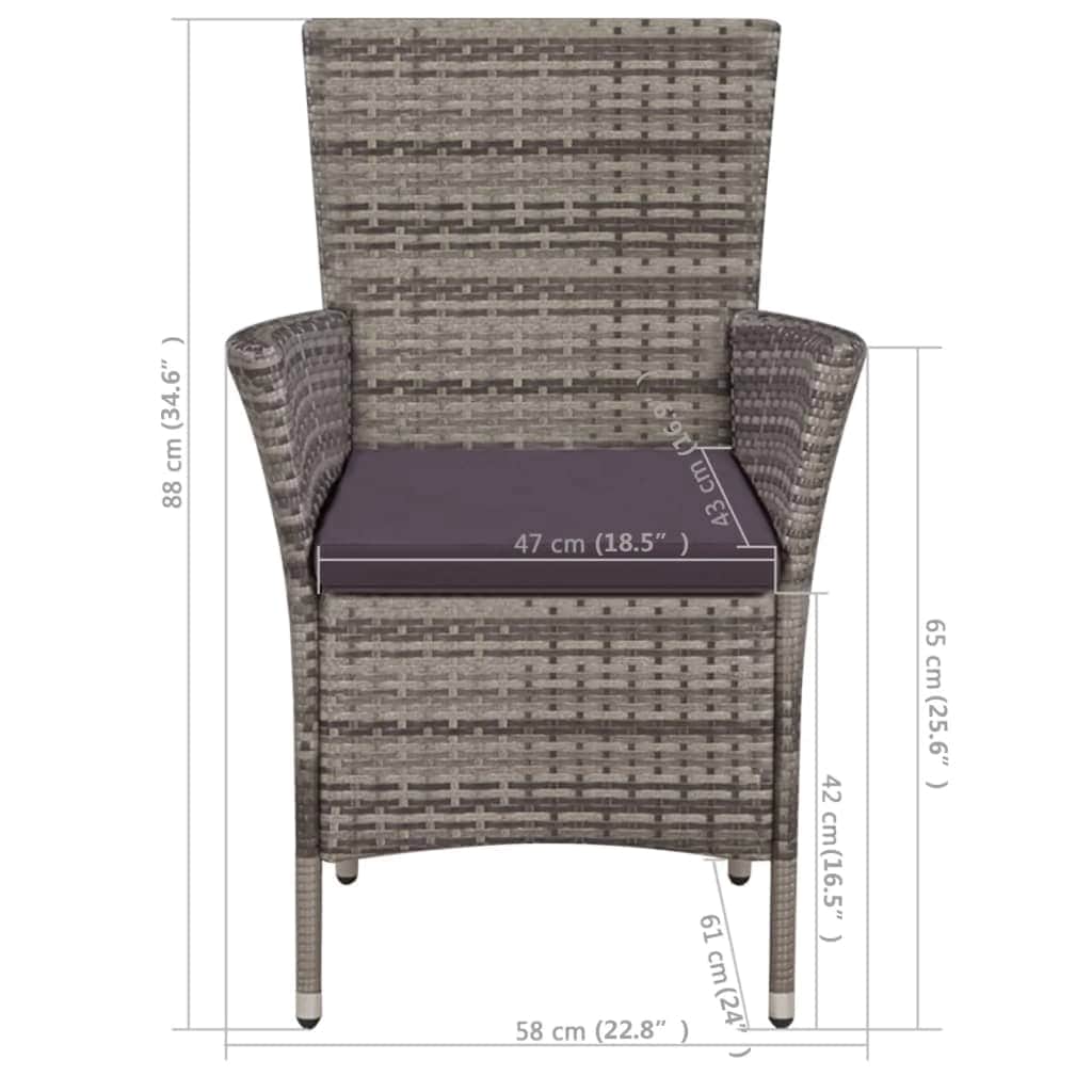 Outdoor Chair and Stool with Cushions Poly Rattan Grey - Simple deals