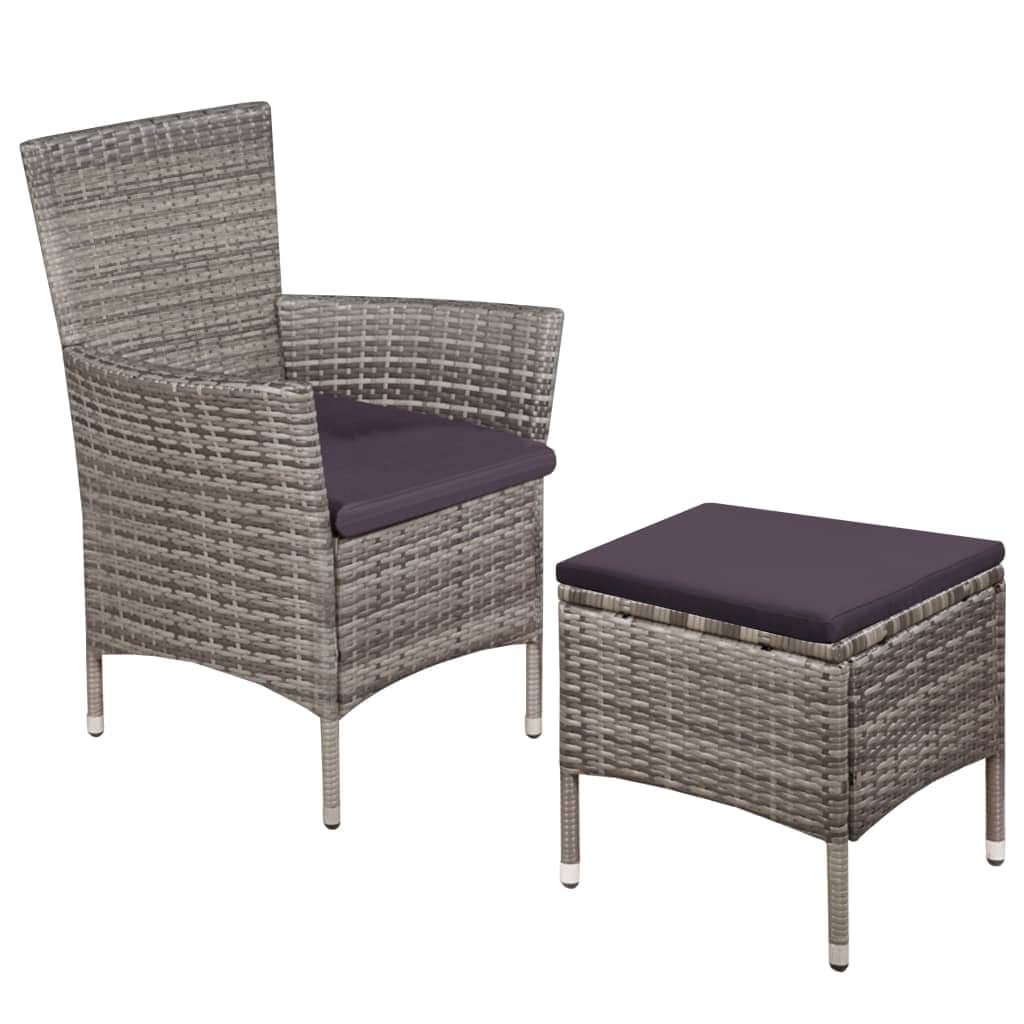 Outdoor Chair and Stool with Cushions Poly Rattan Grey - Simple deals