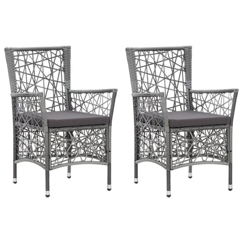 Outdoor Chairs 2 pcs with Cushions Poly Rattan Grey