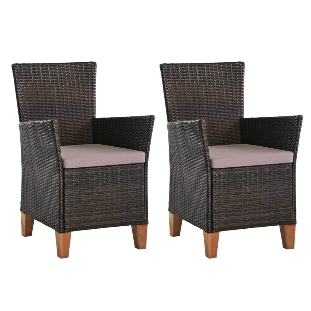 Outdoor Chairs with Cushions 2 pcs Poly Rattan Brown - Simple deals