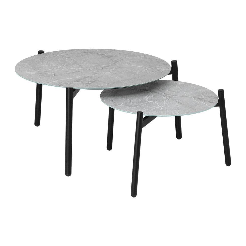 Outdoor Coffee Side Marble Table Set Grey 2PC