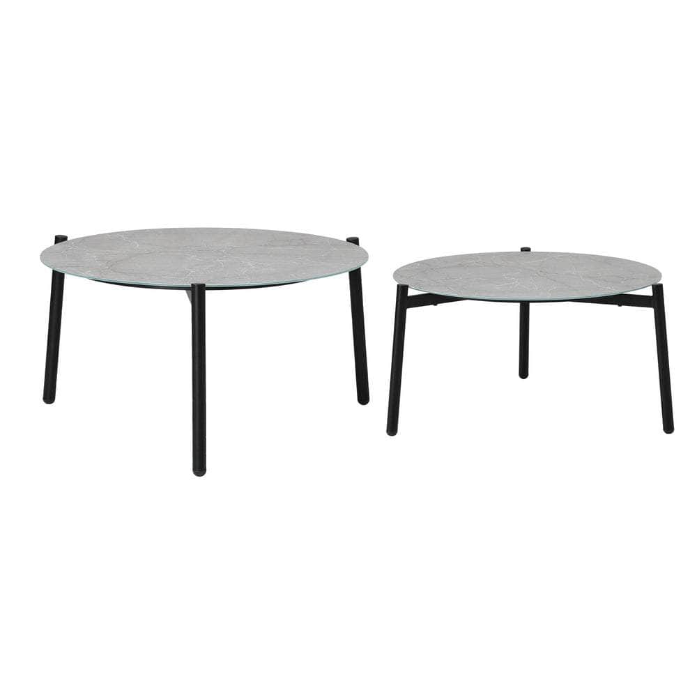 Outdoor Coffee Side Marble Table Set Grey 2PC