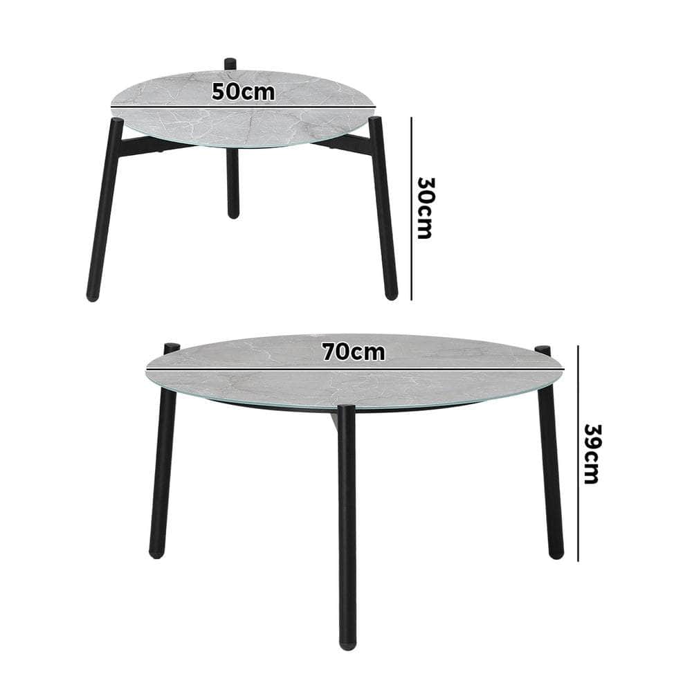 Outdoor Coffee Side Marble Table Set Grey 2PC