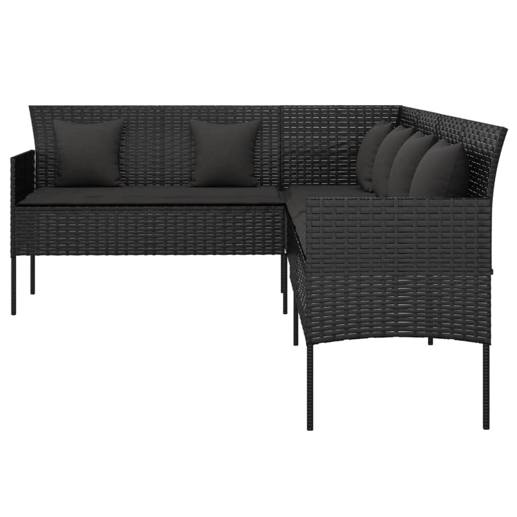 Outdoor Comfort: Poly Rattan L-Shaped Garden Sofa with Cushions-Black\Grey