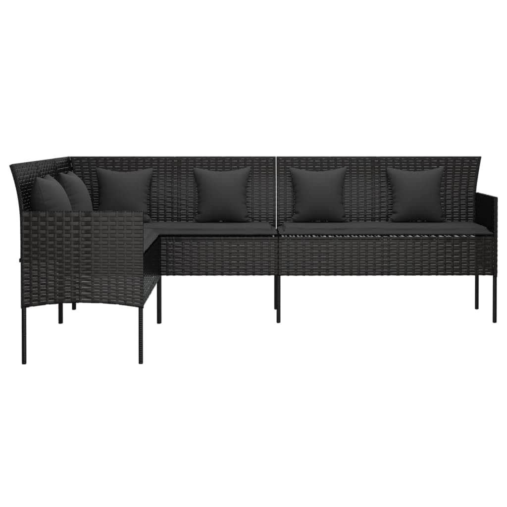 Outdoor Comfort: Poly Rattan L-Shaped Garden Sofa with Cushions-Black\Grey