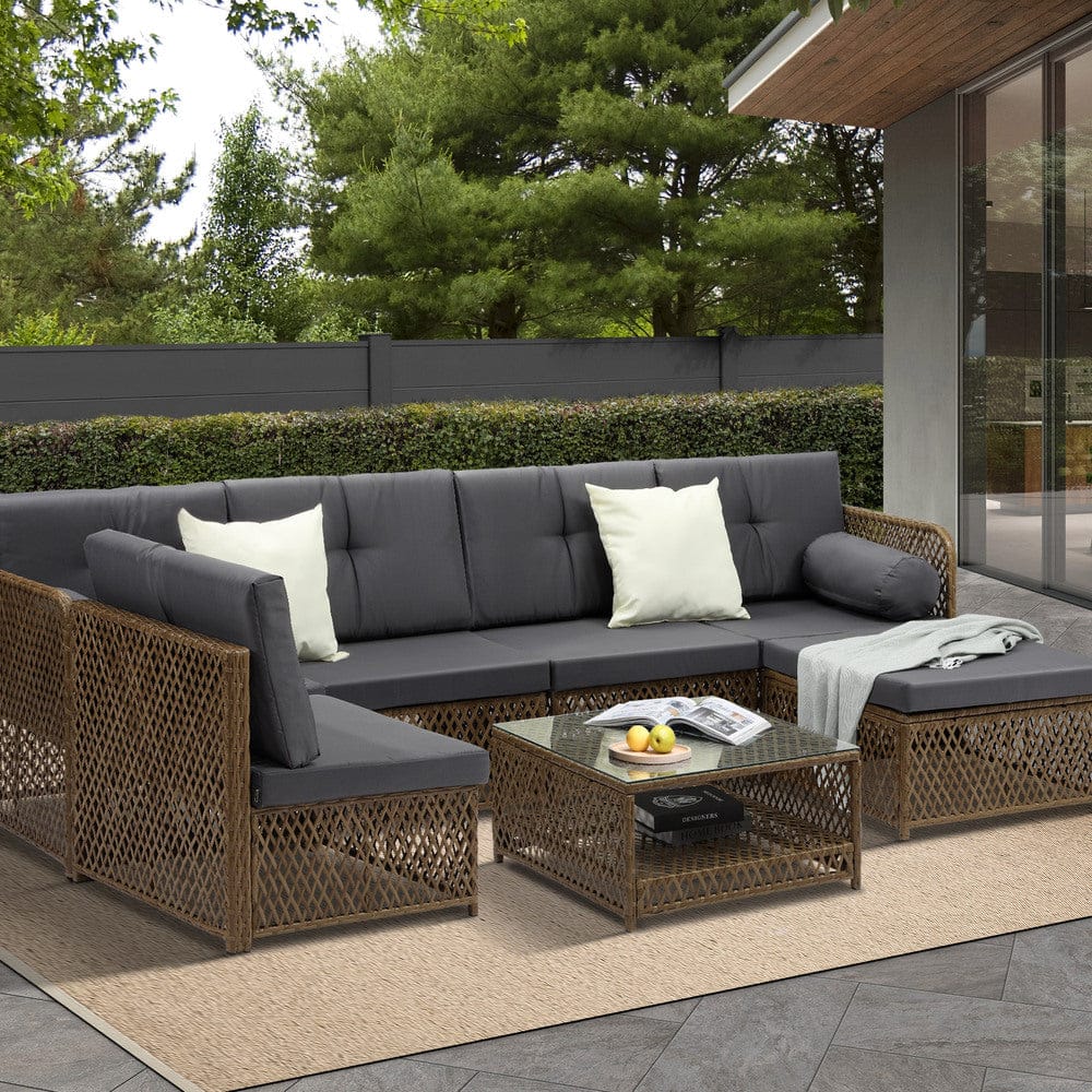 6 Seater - Outdoor Sofa Set 4/6 Seater Wicker Rattan Lounge Setting - photo 55