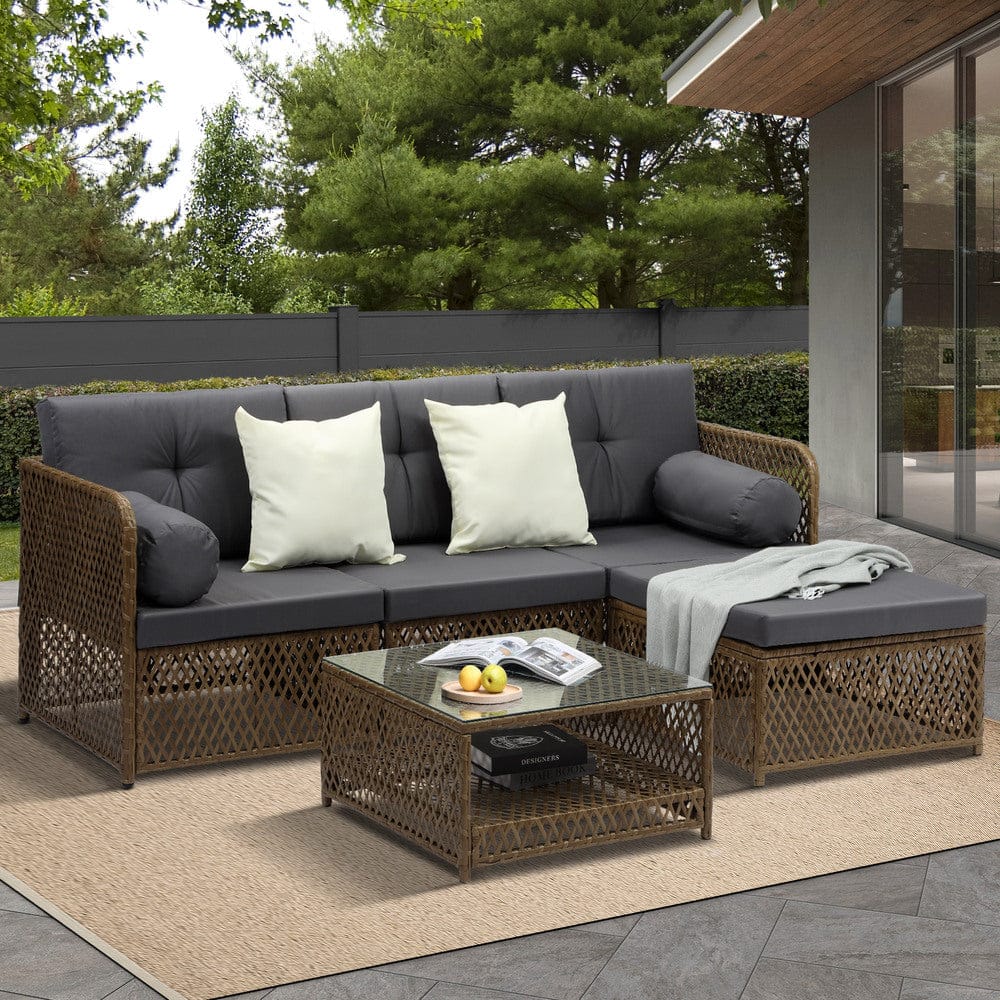 Outdoor Sofa Set 4/6 Seater Wicker Rattan Lounge Setting with Rattan finish - photo 48