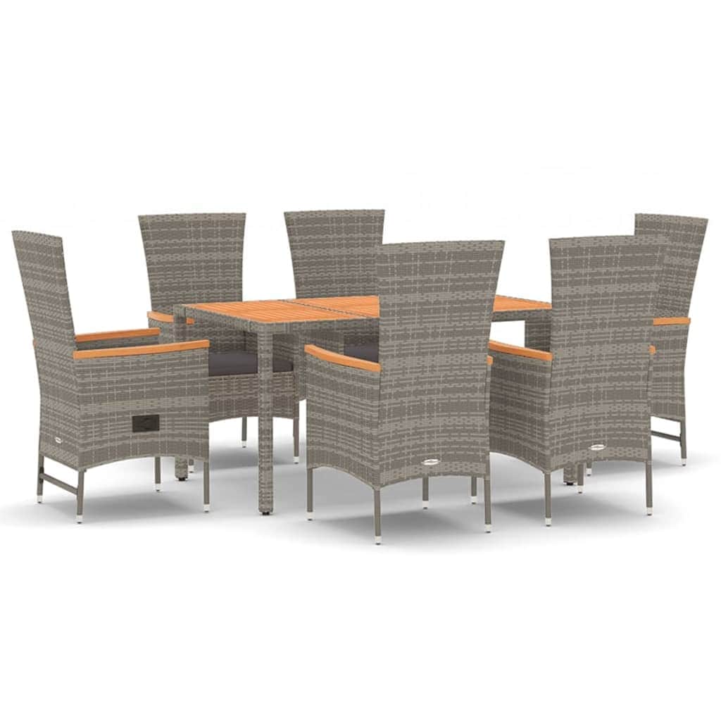 Outdoor Dining: 7-Piece Grey Poly Rattan Garden Set with Cushions