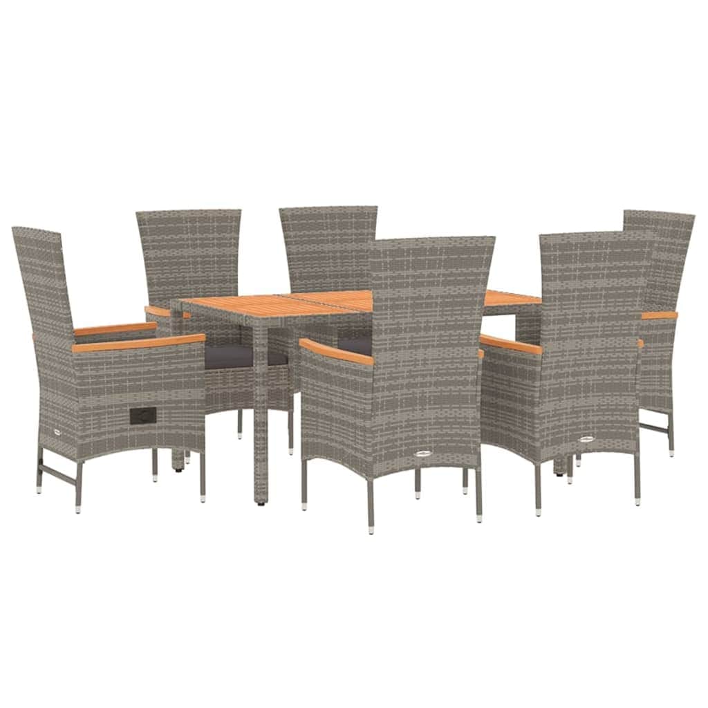 Outdoor Dining: 7-Piece Grey Poly Rattan Garden Set with Cushions