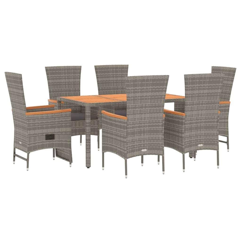 Outdoor Dining: 7-Piece Grey Poly Rattan Garden Set with Cushions